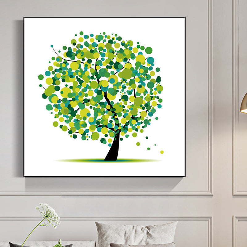 Illustration Tree Wall Art Print Green Kids Style Canvas for Living Room, Textured Dark Green Clearhalo 'Art Gallery' 'Canvas Art' 'Kids' Arts' 1762319