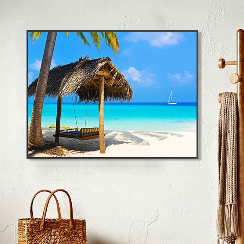 Stunning Tropical Beach Canvas Hotel Photograph Print Seascape Wall Art Decor in Blue Blue Clearhalo 'Art Gallery' 'Canvas Art' 'Coastal Art Gallery' 'Nautical' Arts' 1762486