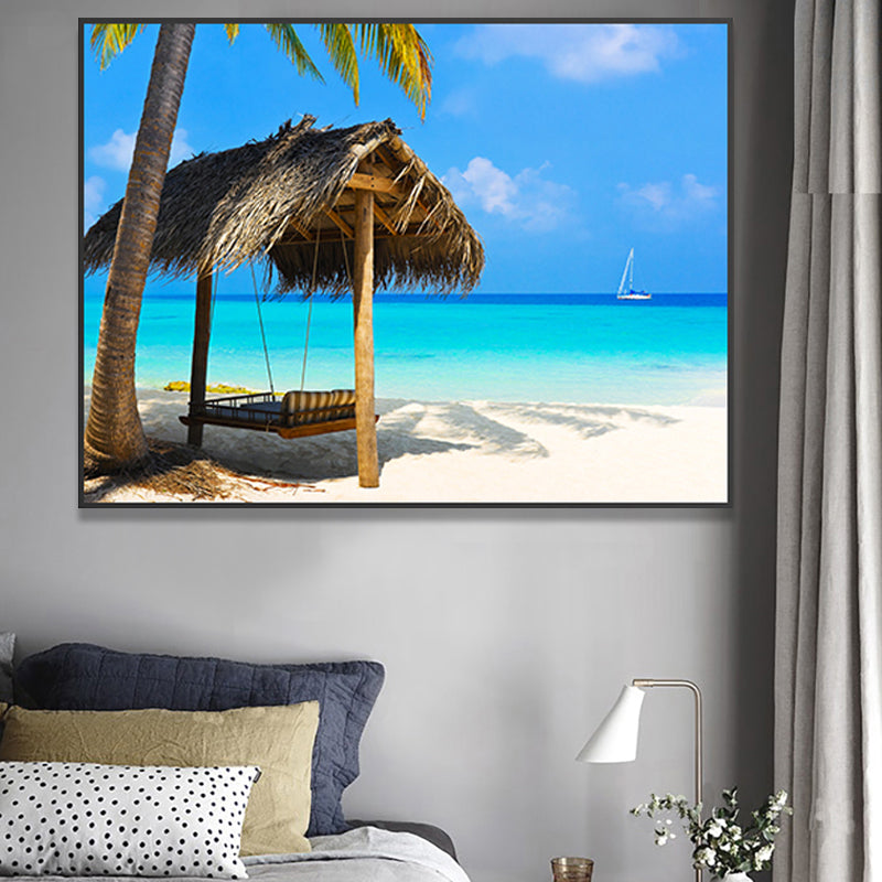 Stunning Tropical Beach Canvas Hotel Photograph Print Seascape Wall Art Decor in Blue Clearhalo 'Art Gallery' 'Canvas Art' 'Coastal Art Gallery' 'Nautical' Arts' 1762487