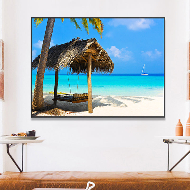Stunning Tropical Beach Canvas Hotel Photograph Print Seascape Wall Art Decor in Blue Clearhalo 'Art Gallery' 'Canvas Art' 'Coastal Art Gallery' 'Nautical' Arts' 1762488