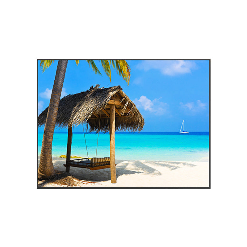 Stunning Tropical Beach Canvas Hotel Photograph Print Seascape Wall Art Decor in Blue Clearhalo 'Art Gallery' 'Canvas Art' 'Coastal Art Gallery' 'Nautical' Arts' 1762489
