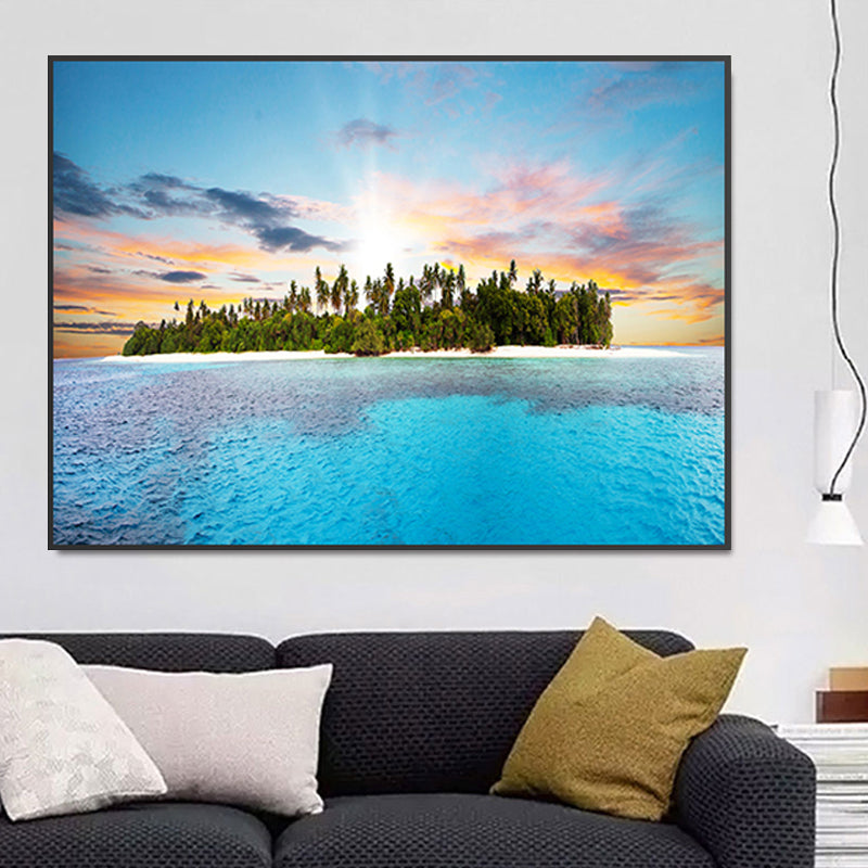 Stunning Tropical Beach Canvas Hotel Photograph Print Seascape Wall Art Decor in Blue Sky Blue Clearhalo 'Art Gallery' 'Canvas Art' 'Coastal Art Gallery' 'Nautical' Arts' 1762493