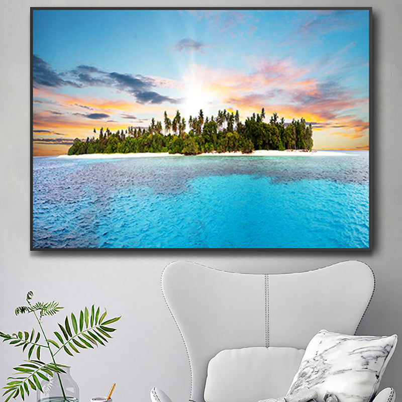Stunning Tropical Beach Canvas Hotel Photograph Print Seascape Wall Art Decor in Blue Clearhalo 'Art Gallery' 'Canvas Art' 'Coastal Art Gallery' 'Nautical' Arts' 1762495