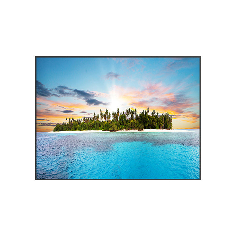Stunning Tropical Beach Canvas Hotel Photograph Print Seascape Wall Art Decor in Blue Clearhalo 'Art Gallery' 'Canvas Art' 'Coastal Art Gallery' 'Nautical' Arts' 1762496