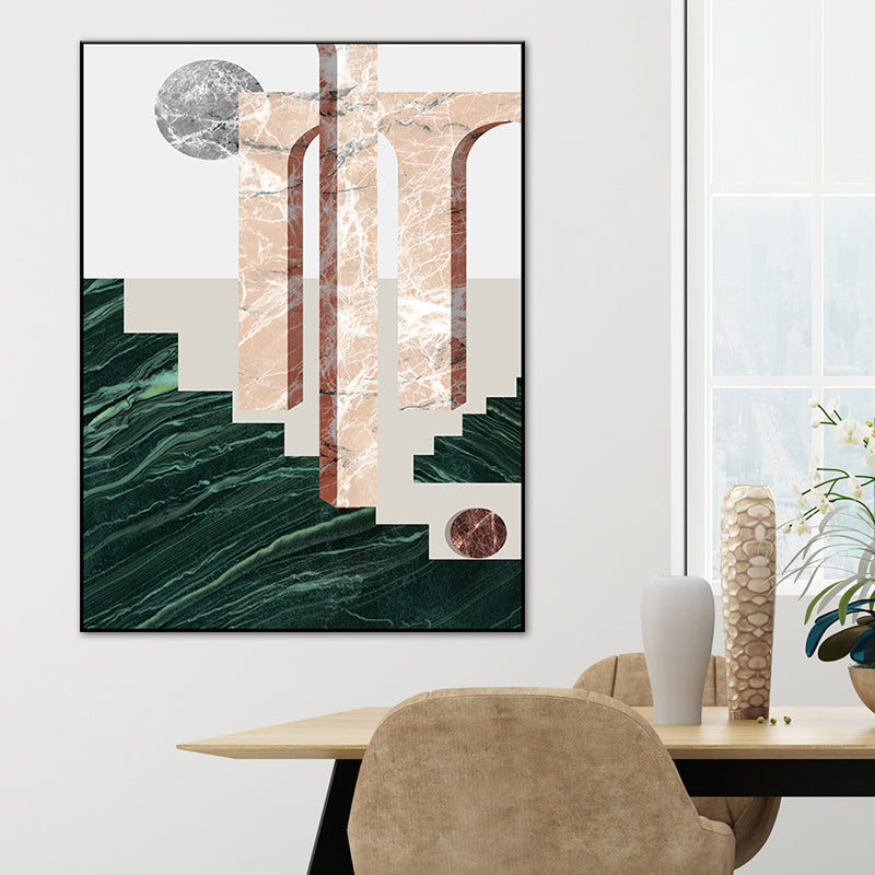 Illustration Abstract Wall Art Print Textured Nordic Dining Room Canvas in Dark Color