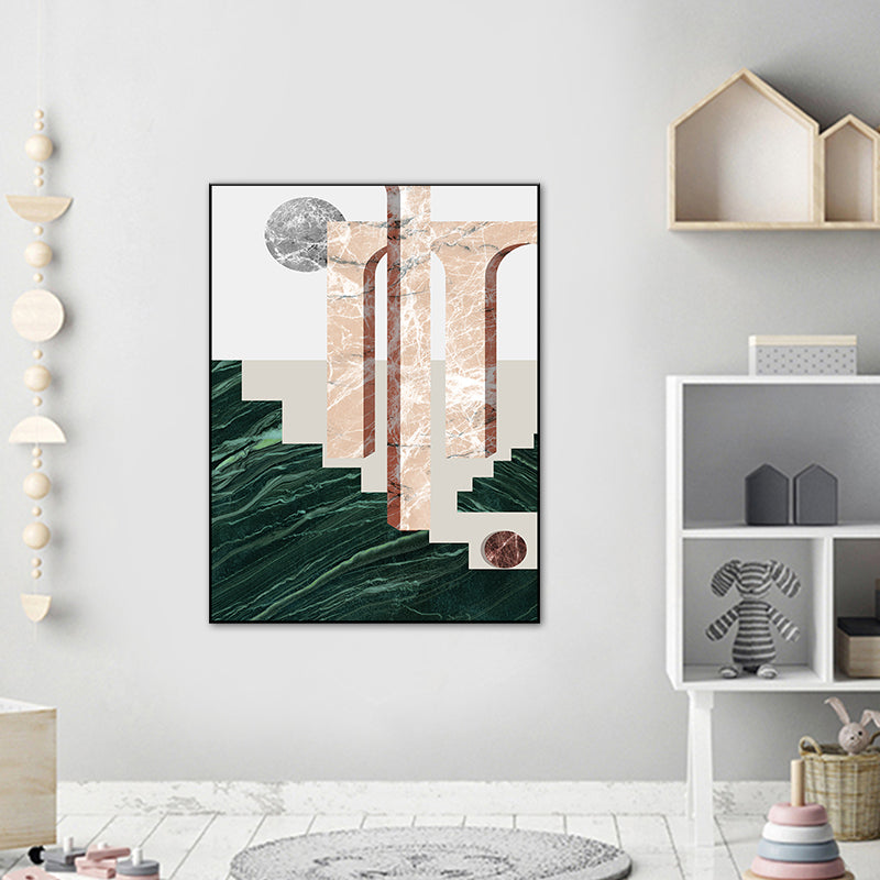 Illustration Abstract Wall Art Print Textured Nordic Dining Room Canvas in Dark Color