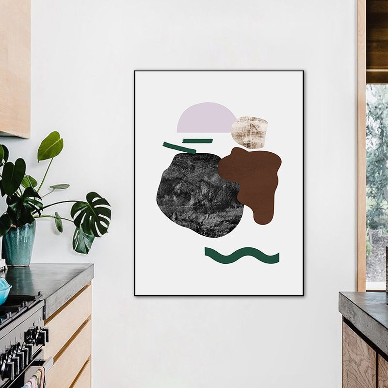 Illustration Abstract Wall Art Print Textured Nordic Dining Room Canvas in Dark Color