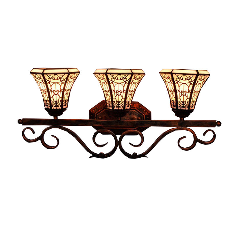 Black/Green/Blue Glass Pattern Bell Sconce Lamp 3 Bulbs Tiffany Antique Wall Light for Living Room Clearhalo 'Industrial' 'Middle century wall lights' 'Tiffany wall lights' 'Tiffany' 'Wall Lamps & Sconces' 'Wall Lights' Lighting' 176277
