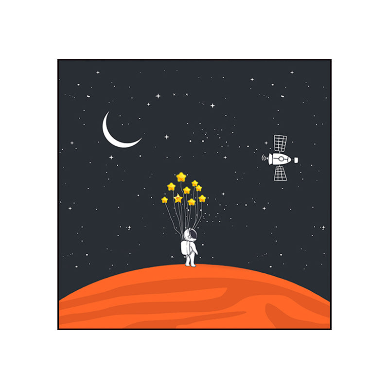 Astronaut and Starry Night Canvas Textured Kids Style Bedroom Wall Art Decor in Dark Color Clearhalo 'Art Gallery' 'Canvas Art' 'Kids' Arts' 1763619
