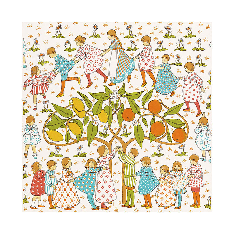 Kids Around Tree Wall Art Nordic Style Entertainment Canvas Print in Yellow for Gallery Clearhalo 'Arts' 'Canvas Art' 1763780