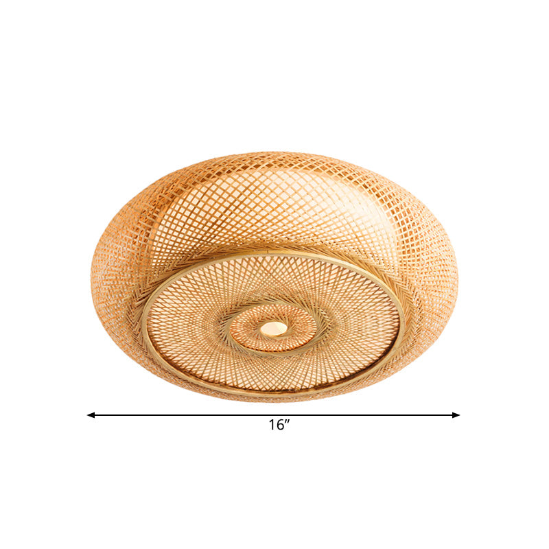 Handcrafted Bedroom Flush Mount Light Fixture Bamboo 16"/19.5" W 3 Lights Ceiling Flush Light with Round Shade in Beige Clearhalo 'Ceiling Lights' 'Close To Ceiling Lights' 'Close to ceiling' 'Flush mount' Lighting' 176380