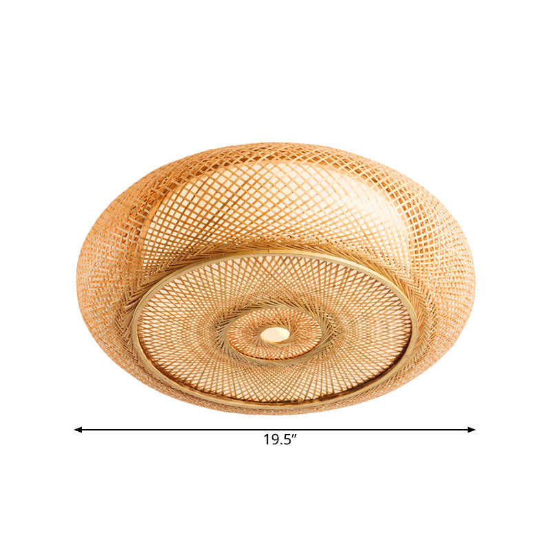 Handcrafted Bedroom Flush Mount Light Fixture Bamboo 16"/19.5" W 3 Lights Ceiling Flush Light with Round Shade in Beige Clearhalo 'Ceiling Lights' 'Close To Ceiling Lights' 'Close to ceiling' 'Flush mount' Lighting' 176381