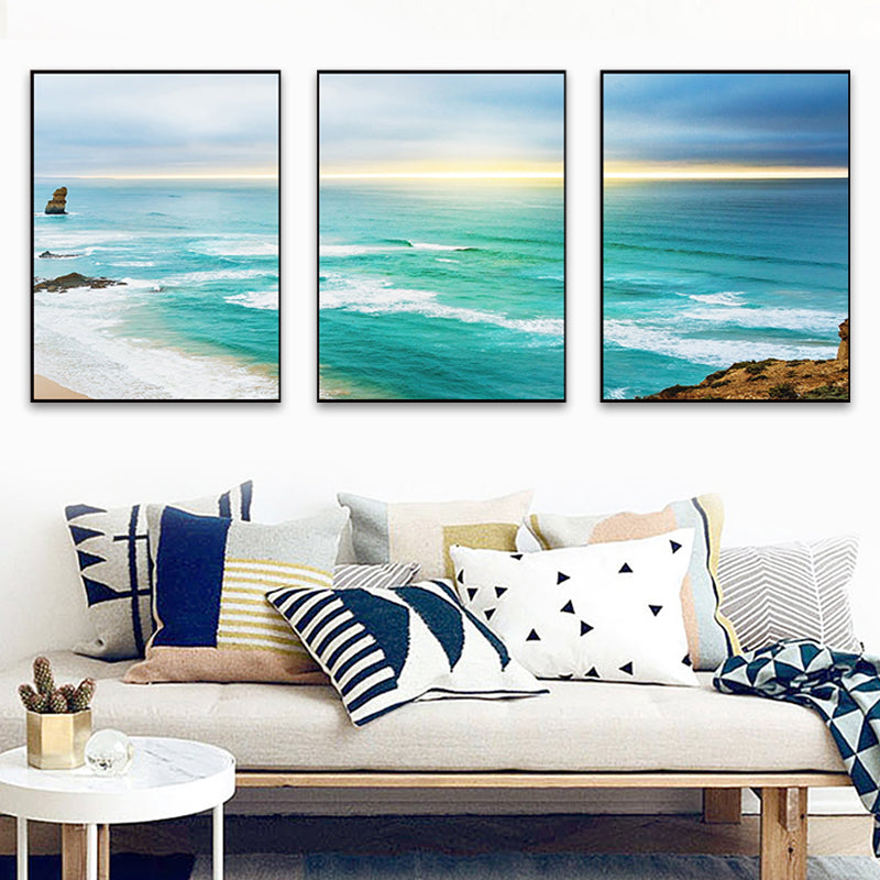 Blue Sea Beach Scenery Canvas Multi-Piece Tropical House Interior Wall Art Print Blue Clearhalo 'Art Gallery' 'Canvas Art' 'Coastal Art Gallery' 'Nautical' Arts' 1763890