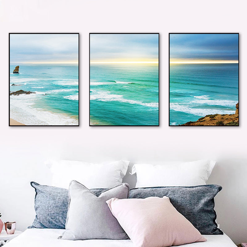 Blue Sea Beach Scenery Canvas Multi-Piece Tropical House Interior Wall Art Print Clearhalo 'Art Gallery' 'Canvas Art' 'Coastal Art Gallery' 'Nautical' Arts' 1763891