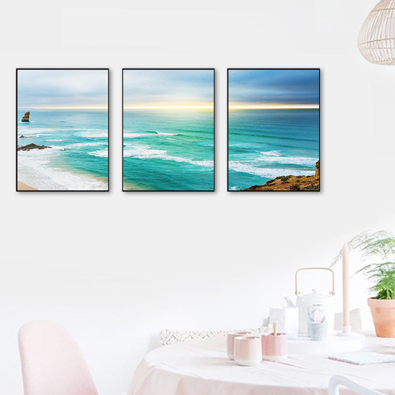 Blue Sea Beach Scenery Canvas Multi-Piece Tropical House Interior Wall Art Print Clearhalo 'Art Gallery' 'Canvas Art' 'Coastal Art Gallery' 'Nautical' Arts' 1763892