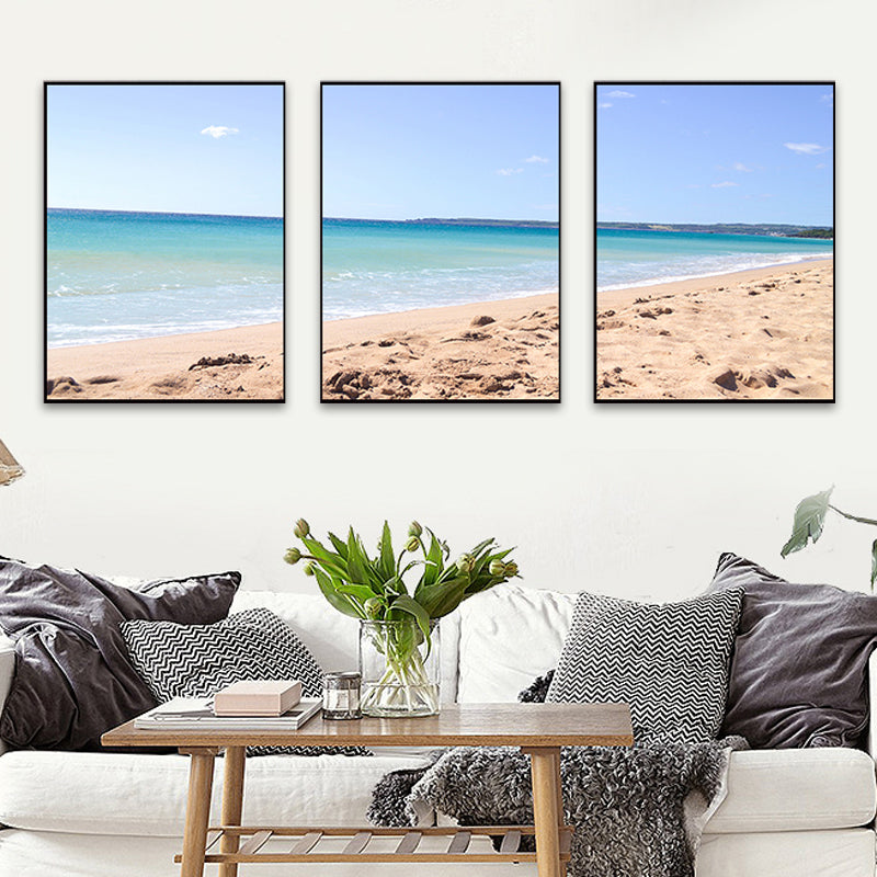 Blue Sea Beach Scenery Canvas Multi-Piece Tropical House Interior Wall Art Print Sky Blue Clearhalo 'Art Gallery' 'Canvas Art' 'Coastal Art Gallery' 'Nautical' Arts' 1763897