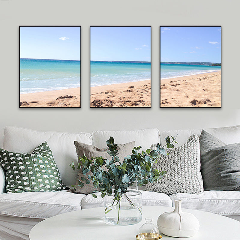 Blue Sea Beach Scenery Canvas Multi-Piece Tropical House Interior Wall Art Print Clearhalo 'Art Gallery' 'Canvas Art' 'Coastal Art Gallery' 'Nautical' Arts' 1763898