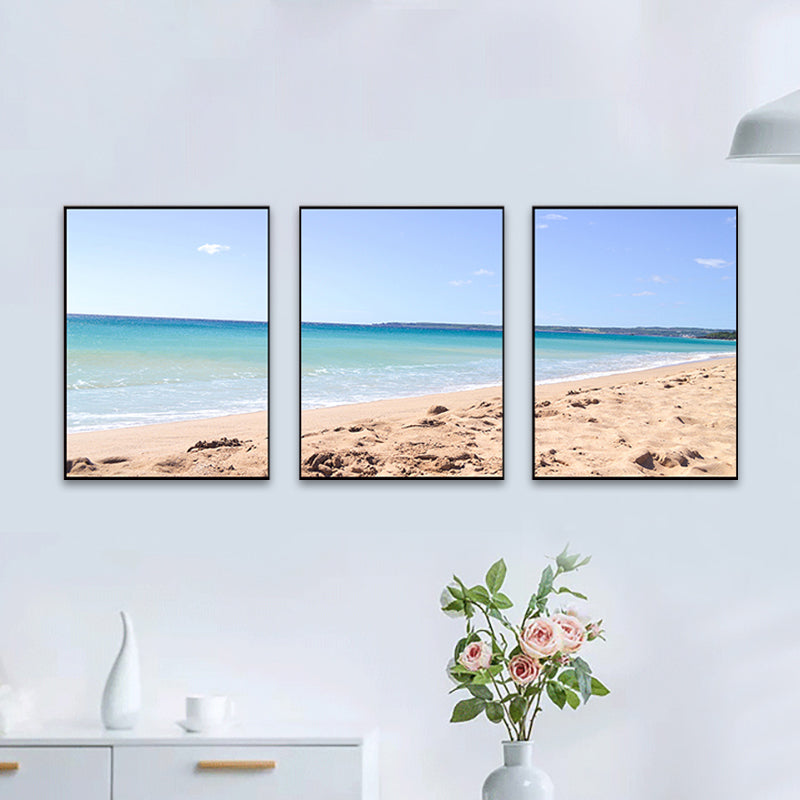 Blue Sea Beach Scenery Canvas Multi-Piece Tropical House Interior Wall Art Print Clearhalo 'Art Gallery' 'Canvas Art' 'Coastal Art Gallery' 'Nautical' Arts' 1763899