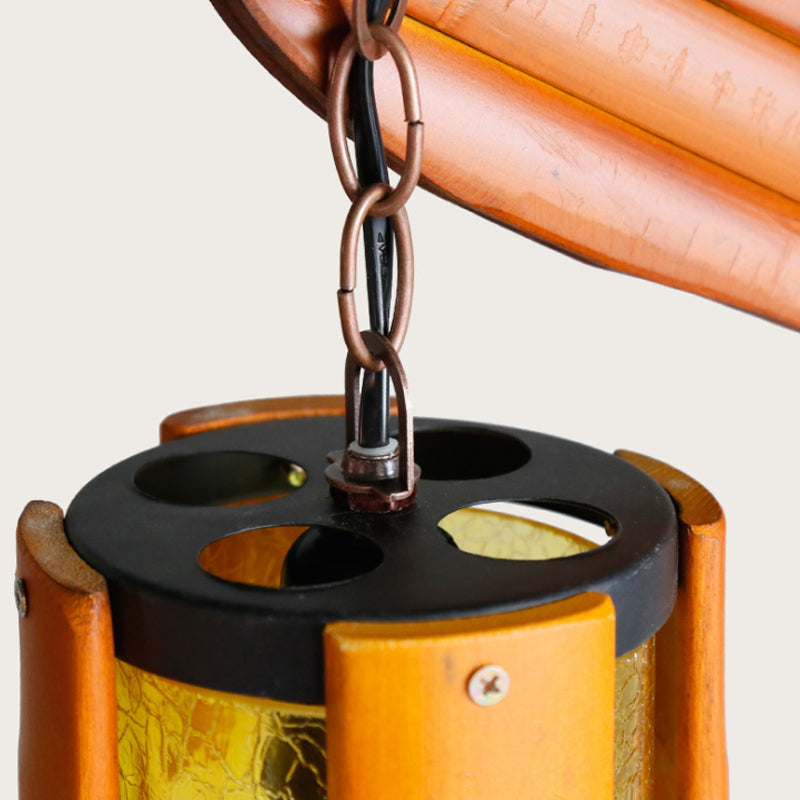 Crackle Glass Cylindrical Hanging Light Country Style 2 Lights Brown Island Lighting with Branch Accent for Restaurant Clearhalo 'Ceiling Lights' 'Island Lights' Lighting' 176417