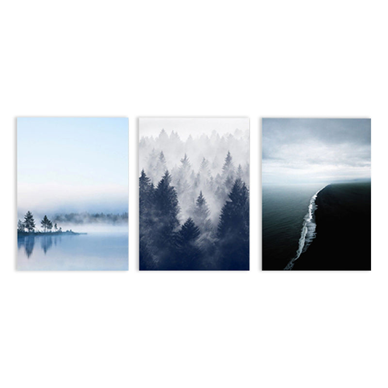 Canvas Textured Art Print Modern Forest Landscape Painting, Multiple Sizes, Set of Three Clearhalo 'Art Gallery' 'Canvas Art' 'Contemporary Art Gallery' 'Modern' Arts' 1764193