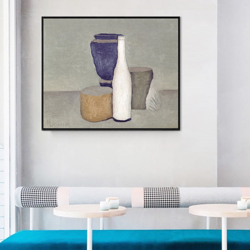 Impressionism Neat Pots Canvas Print Pastel Color Textured Painting for Playroom
