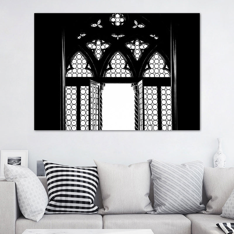 Canvas Black Painting Vintage Style Hollowed-Out Door Wall Decor, Multiple Sizes Available Black Clearhalo 'Arts' 'Canvas Art' 1764532