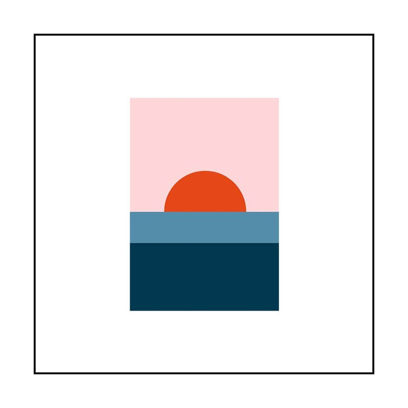 Minimalist Ocean Sunrise Drawing Art Print Canvas Textured Blue Wall Decor for Bedroom Clearhalo 'Art Gallery' 'Canvas Art' 'Kids' Arts' 1764639