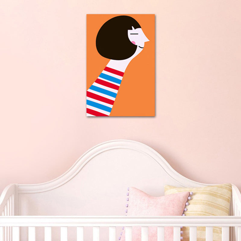 Canvas Textured Art Print Cartoon Figure Drawing Wall Decor in Orange for Living Room Orange Clearhalo 'Art Gallery' 'Canvas Art' 'Kids' Arts' 1764770