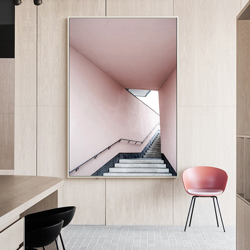 Canvas Textured Wall Decor Vintage Style Up Stairway Painting, Multiple Sizes Options Pink Clearhalo 'Art Gallery' 'Canvas Art' 'Contemporary Art Gallery' 'Modern' Arts' 1764821