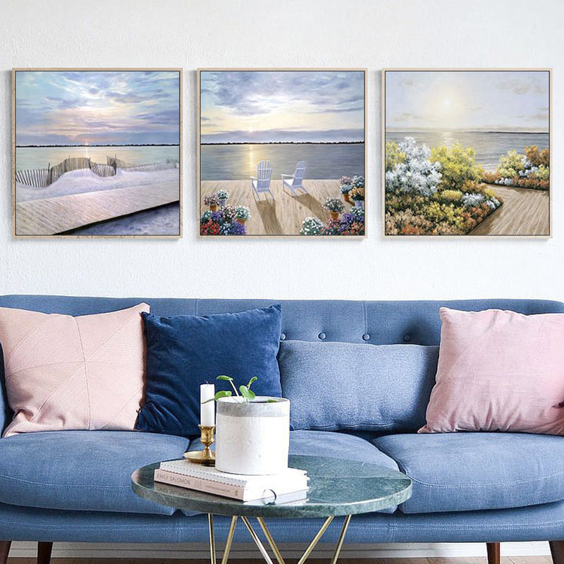 Seaside Scenery Wall Decor Rustic Textured Bedroom Canvas, Multiple Sizes, Set of Three Purple Clearhalo 'Art Gallery' 'Canvas Art' 'Country Art Gallery' 'French Country' 'Rustic' Arts' 1765027