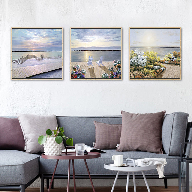 Seaside Scenery Wall Decor Rustic Textured Bedroom Canvas, Multiple Sizes, Set of Three Clearhalo 'Art Gallery' 'Canvas Art' 'Country Art Gallery' 'French Country' 'Rustic' Arts' 1765029