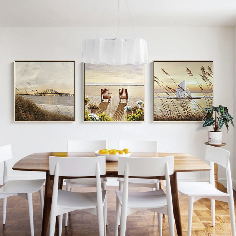 Seaside Scenery Wall Decor Rustic Textured Bedroom Canvas, Multiple Sizes, Set of Three Brown Clearhalo 'Art Gallery' 'Canvas Art' 'Country Art Gallery' 'French Country' 'Rustic' Arts' 1765034