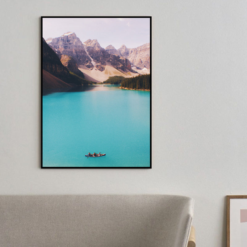 Mountain Lake Nature Scenery Art Print Textured Modern House Interior Wall Decor in Blue Blue Clearhalo 'Art Gallery' 'Canvas Art' 'Contemporary Art Gallery' 'Modern' Arts' 1765090