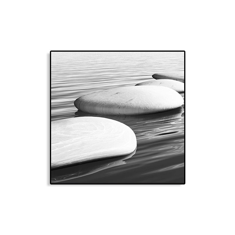 Seaside Oval Stone Scene Painting Light Color Modern Wrapped Canvas for Living Room Clearhalo 'Art Gallery' 'Canvas Art' 'Contemporary Art Gallery' 'Modern' Arts' 1765160