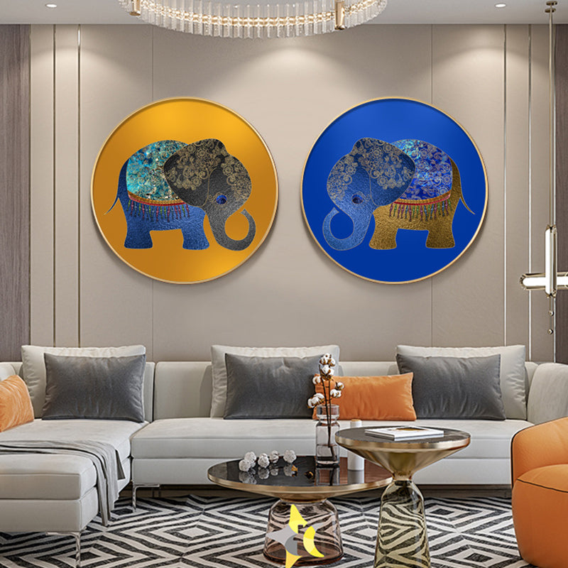 Elephant Wall Art Decor Textured Asian Style for Dining Room Wrapped Canvas Clearhalo 'Arts' 'Canvas Art' 1765525