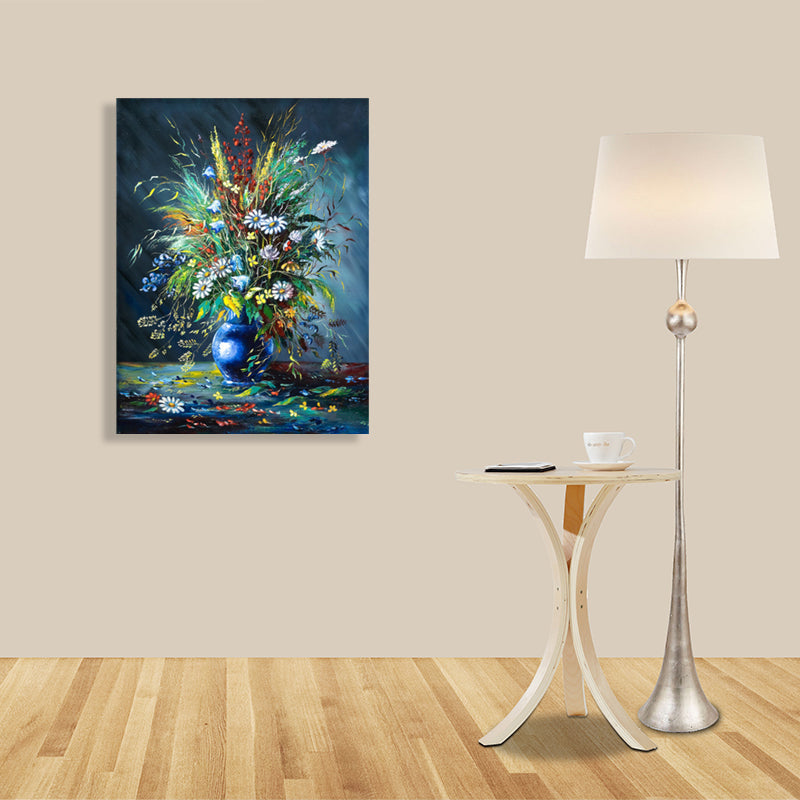 Flower Print Wall Decor Impressionism Style Canvas Textured Art Print in Soft Color Blue Clearhalo 'Arts' 'Canvas Art' 1765684