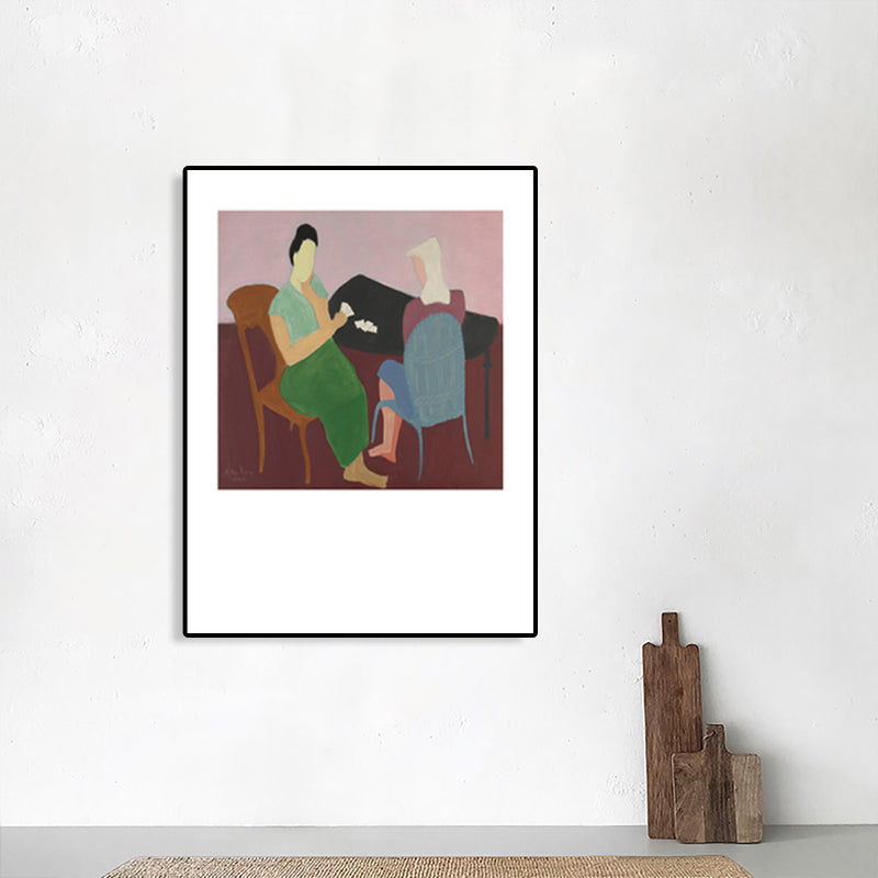 Human Activities Scene Art Print Abstract Expressionism Canvas Textured Painting in Soft Color