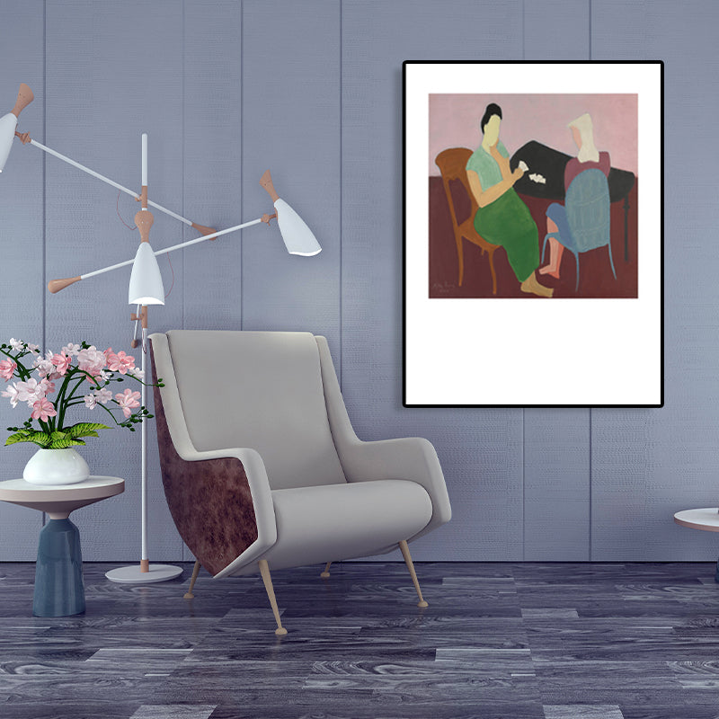 Human Activities Scene Art Print Abstract Expressionism Canvas Textured Painting in Soft Color