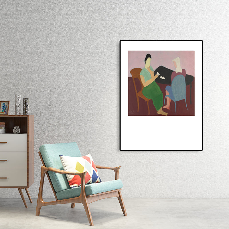 Human Activities Scene Art Print Abstract Expressionism Canvas Textured Painting in Soft Color