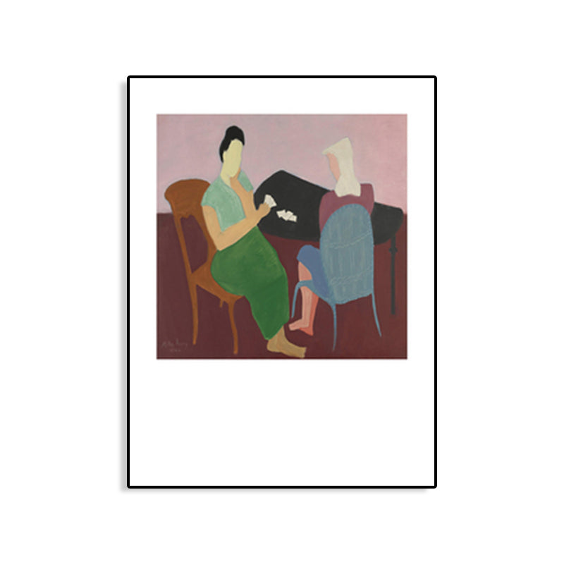 Human Activities Scene Art Print Abstract Expressionism Canvas Textured Painting in Soft Color