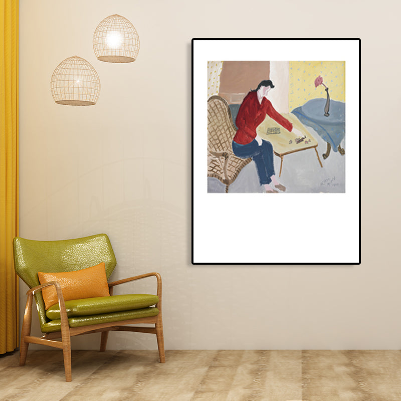 Human Activities Scene Art Print Abstract Expressionism Canvas Textured Painting in Soft Color