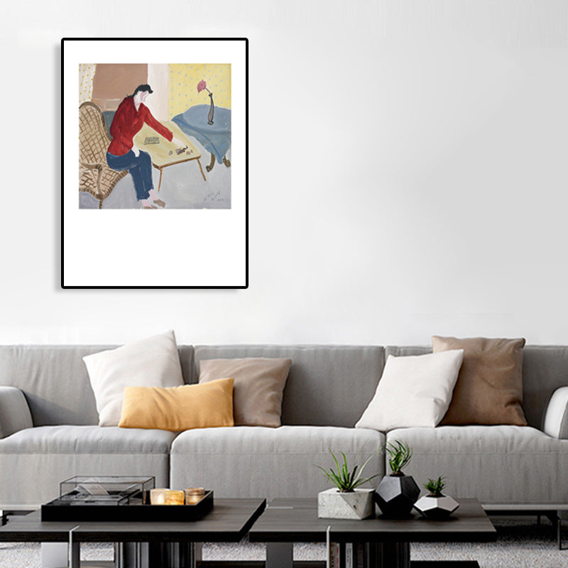 Human Activities Scene Art Print Abstract Expressionism Canvas Textured Painting in Soft Color