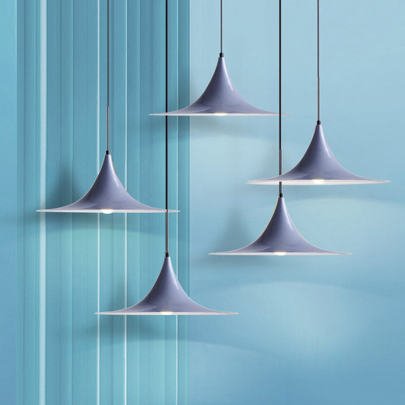 16"/19"W Trumpet Pendant Lighting Simplicity Metal 1 Light Black/Grey/White Hanging Light Grey Clearhalo 'Ceiling Lights' 'Modern Pendants' 'Modern' 'Pendant Lights' 'Pendants' Lighting' 176596