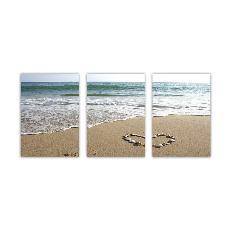 Sea Wave and Beach Art Print Tropical Multi-Piece Family Room Canvas in Brown-Blue Clearhalo 'Art Gallery' 'Canvas Art' 'Coastal Art Gallery' 'Nautical' Arts' 1765961