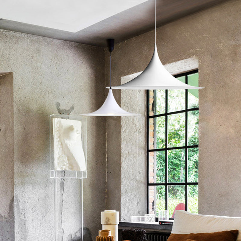 16"/19"W Trumpet Pendant Lighting Simplicity Metal 1 Light Black/Grey/White Hanging Light White Clearhalo 'Ceiling Lights' 'Modern Pendants' 'Modern' 'Pendant Lights' 'Pendants' Lighting' 176599