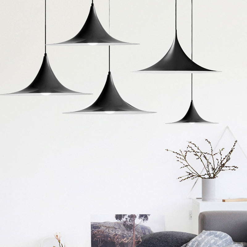 16"/19"W Trumpet Pendant Lighting Simplicity Metal 1 Light Black/Grey/White Hanging Light Clearhalo 'Ceiling Lights' 'Modern Pendants' 'Modern' 'Pendant Lights' 'Pendants' Lighting' 176603