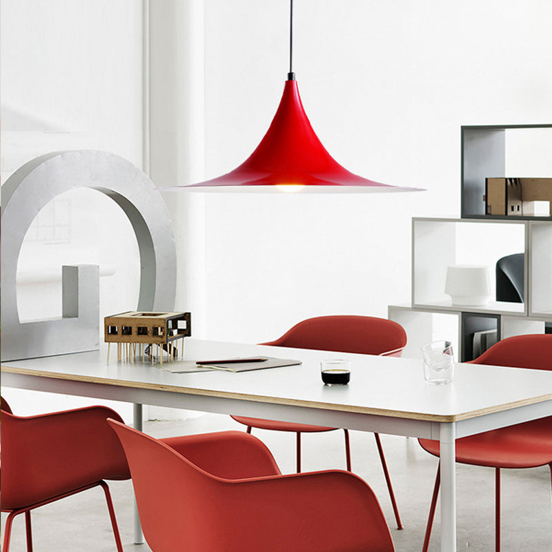 16"/19"W Trumpet Pendant Lighting Simplicity Metal 1 Light Black/Grey/White Hanging Light Red Clearhalo 'Ceiling Lights' 'Modern Pendants' 'Modern' 'Pendant Lights' 'Pendants' Lighting' 176605