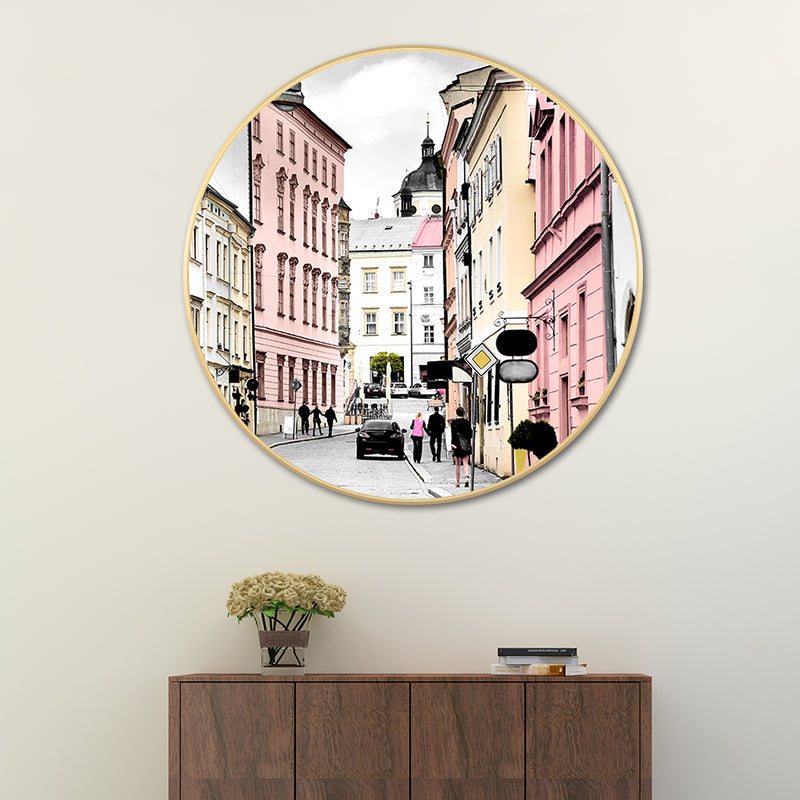 City Architecture Wall Art Decor Modern Canvas Textured Painting in Pink, Multiple Sizes Pink Clearhalo 'Art Gallery' 'Canvas Art' 'Contemporary Art Gallery' 'Modern' Arts' 1766060