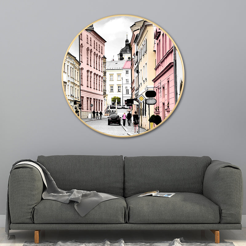 City Architecture Wall Art Decor Modern Canvas Textured Painting in Pink, Multiple Sizes Clearhalo 'Art Gallery' 'Canvas Art' 'Contemporary Art Gallery' 'Modern' Arts' 1766061