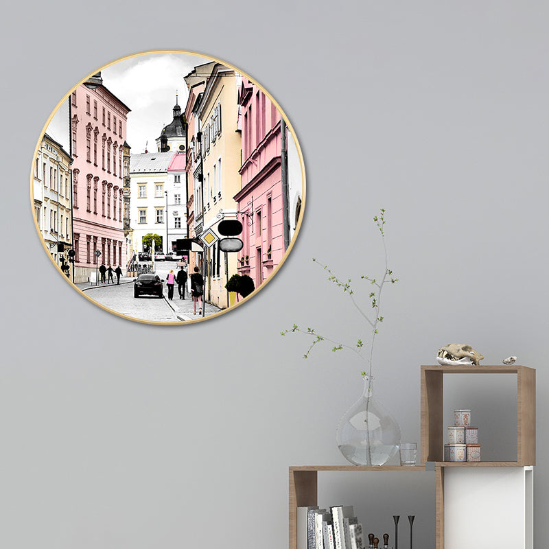 City Architecture Wall Art Decor Modern Canvas Textured Painting in Pink, Multiple Sizes Clearhalo 'Art Gallery' 'Canvas Art' 'Contemporary Art Gallery' 'Modern' Arts' 1766062